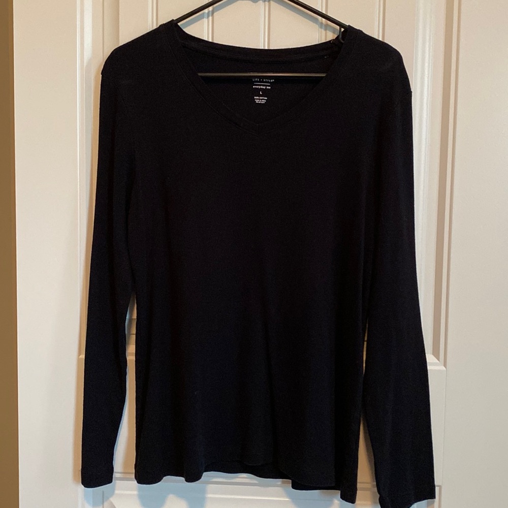 Sonoma Long Sleeve V-Neck Black Top